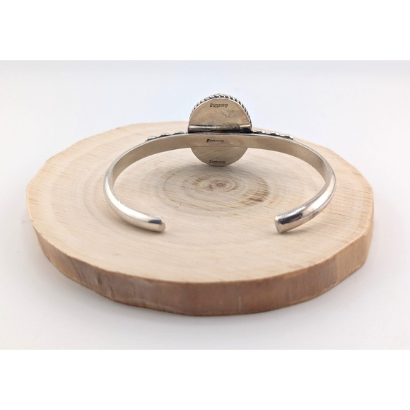 Navajo Handmade Cuff Bracelet Mohave Slab Turquoise Signed w Silver Band 6.5‎ ** - Picture 9 of 10